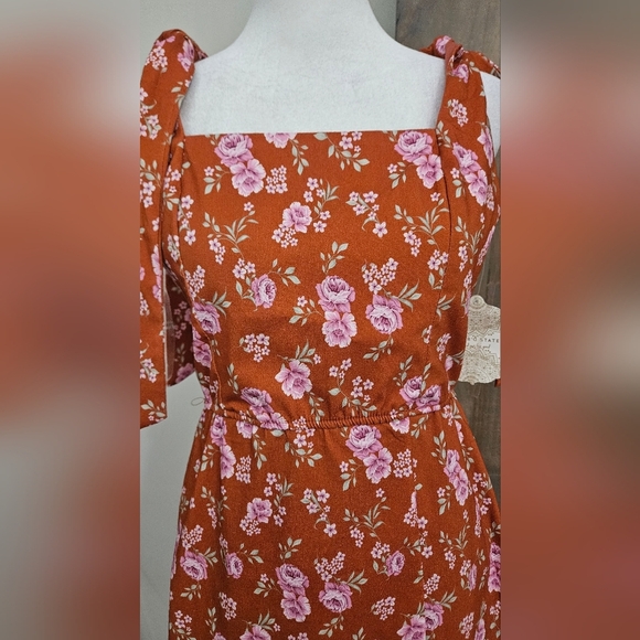 ALTAR'D STATE Floral Sundress Square Neck Shoulder Ties In Rust/pink. Size M NWT - Picture 6 of 12
